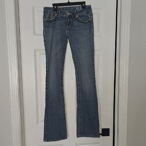 Miss Me Light Blue Flare Jeans with Embellished Pockets